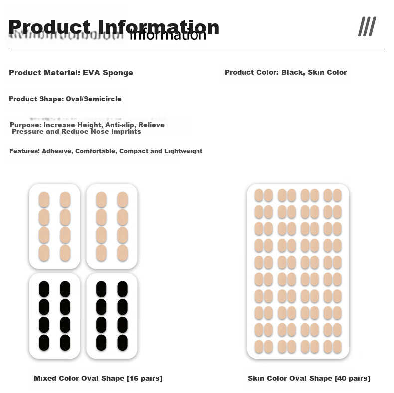 HB Sponge Eyeglass Nose Pads, Crescent-Shaped Black, 40 Pairs, Nose Bridge Pads, Anti-Pressure Marks, Non-Slip, Height-Increasing, Anti-Fall 2