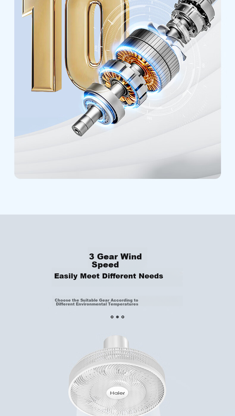 Haier Electric Fan, Floor Fan for Home Use, 10 Blades, High Airflow, Quiet Operation, Large Size, Sold by JD, Voice Control, Oscillating Head, Timer Function, Standing Fan for Dormitory, HFS-Y4026AU9 8