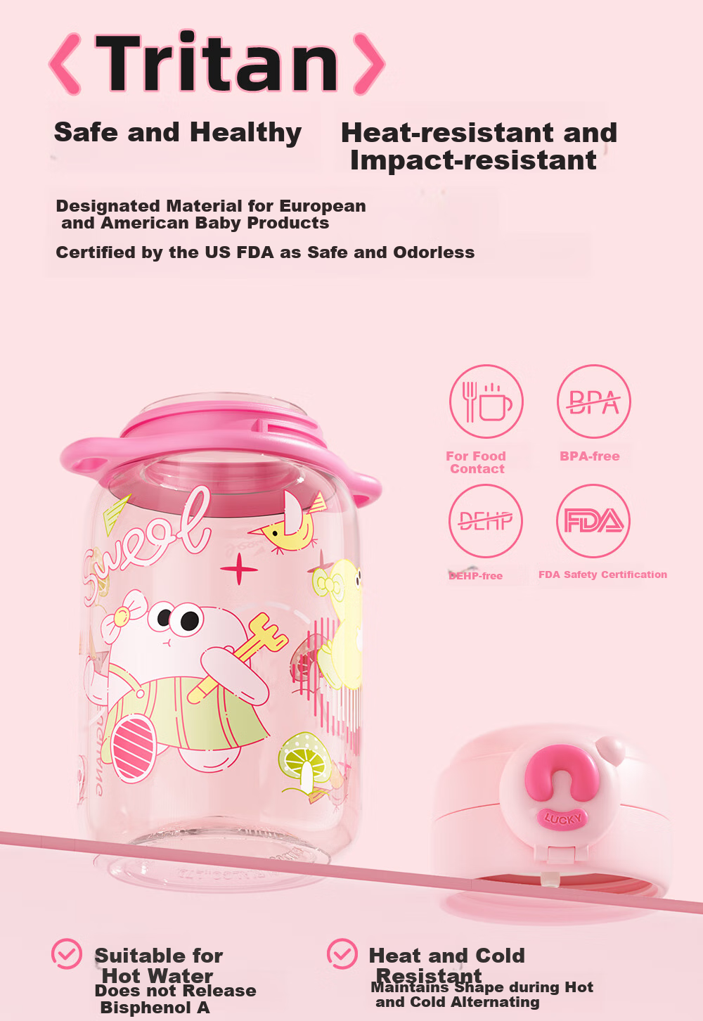 Fuguang Children's Water Bottle with Dual Drinking Straws, Stylish Tritan Plastic Cup for Female College Students, Large Capacity 600ml 7