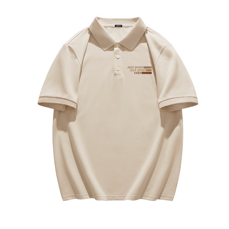 JEEP SPIRIT Polo Shirt for Men, Summer Casual Collared Business Quick-Dry Breathable Short-Sleeve Trendy Menswear, Khaki, 3XL