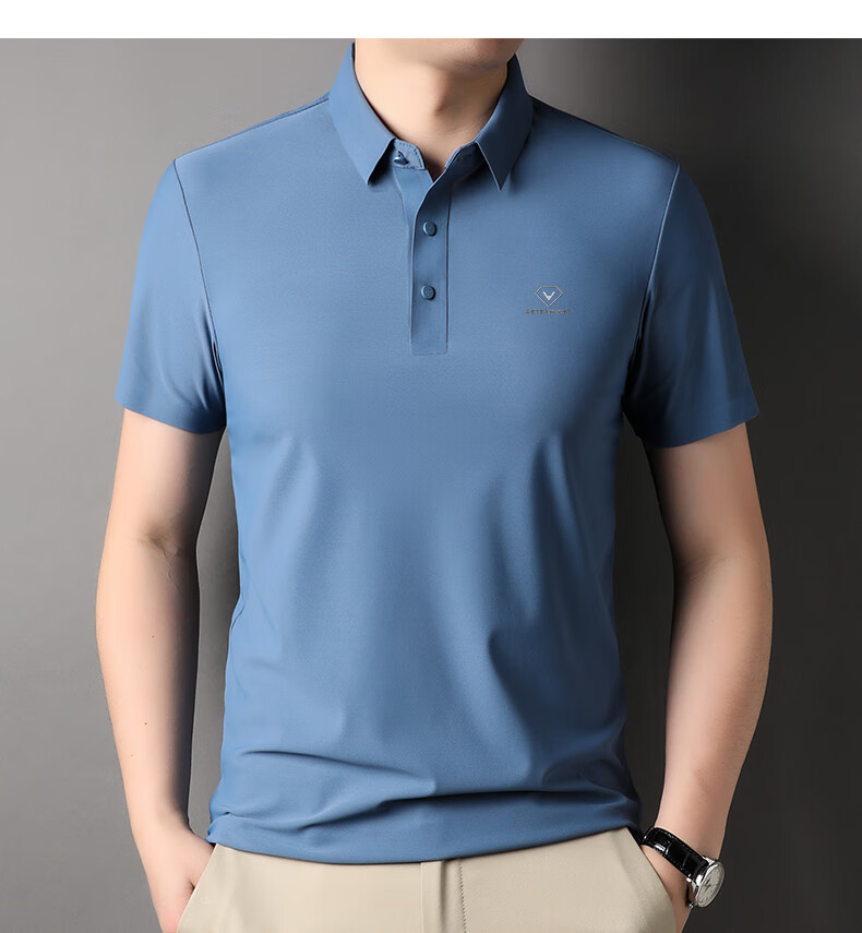 ROMON [Ice Silk High Elasticity + 7A Antibacterial] Sun Protection Short Sleeve Polo Shirt for Men, Summer T-Shirt for Middle-Aged, Cool-Feeling Collared Top 9