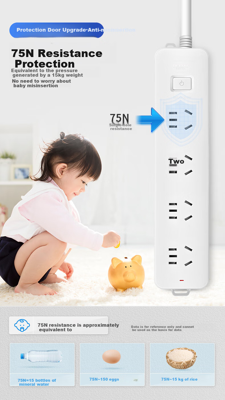 DELIXI 3C Certified National Standard Socket/power Strip/outlet Strip/power Bar/extension Cord/power Board, 8-Outlet Combination Master Switch, 3 Meters 4