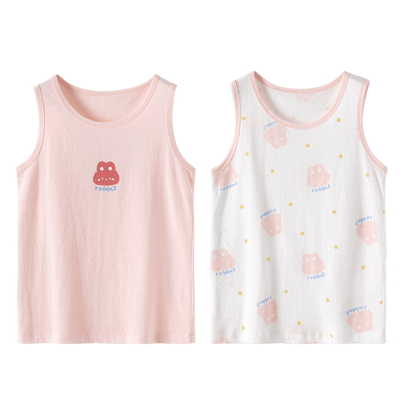 Dingguagua Girls' Cotton Tank Top, Children's Undershirt, Belly Protection, Sleeveless Undershirt for Girls, Summer Wear for Older Children, White + Pink, Size 120