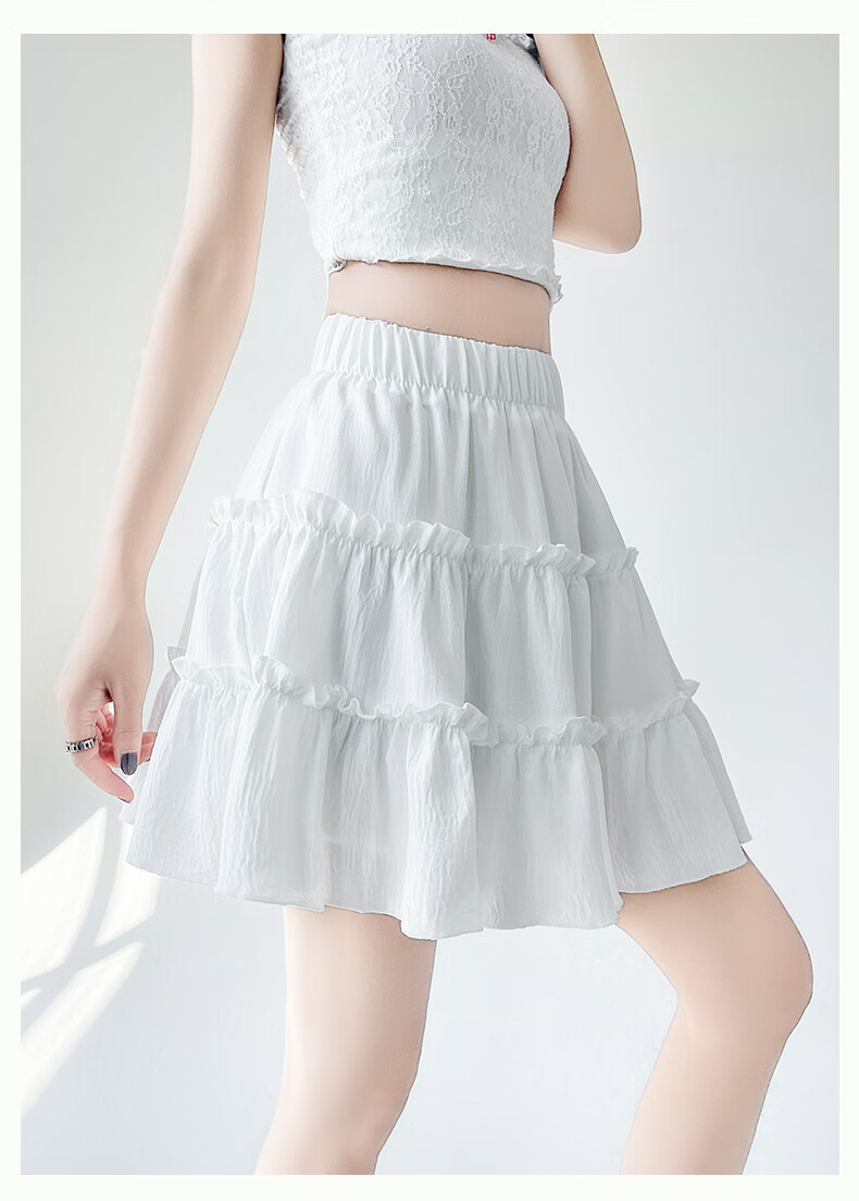 LangSha White Summer Skirt for Women High-Waist A-Line Ballet Style Puffy Cake Skirt with Anti-Exposure Lining 10