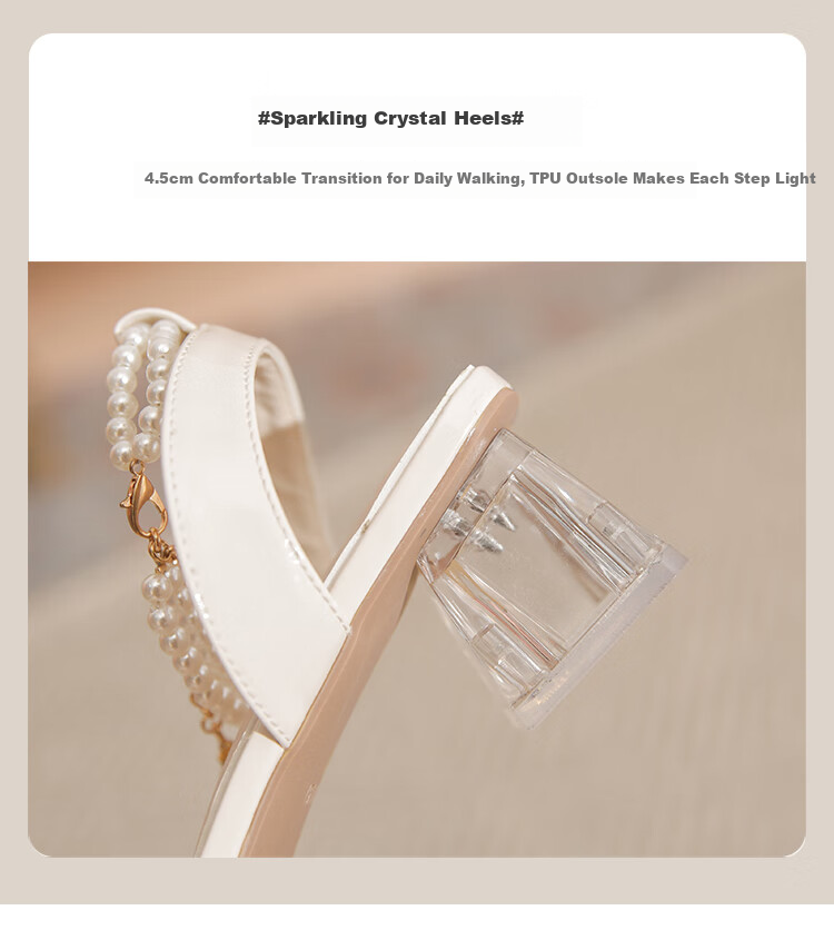 ZHR Women's Sandals with Chunky Heel, Comfortable And Stylish Women's Shoes, Elegant Pearl Chain Slimming Shoes for Women JF28 Beige 36 8