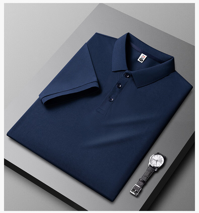 ROMON Men's Short Sleeve Polo Shirt Summer Ice Silk Business Polo Navy Blue XL 1