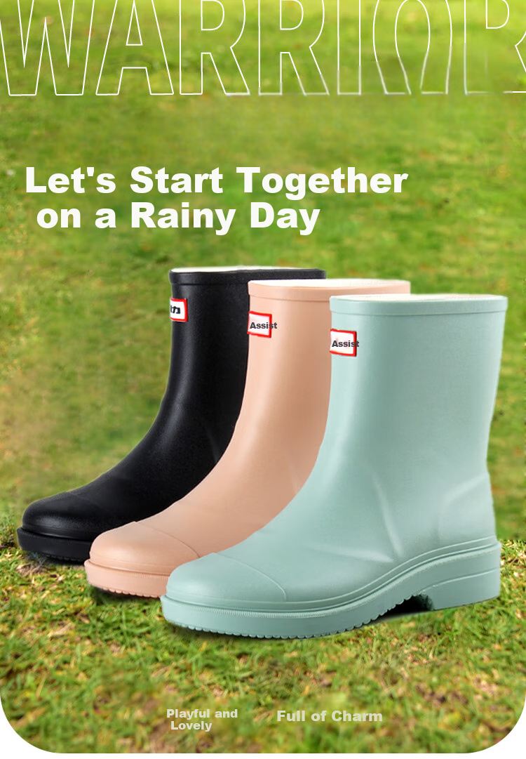Huili Women's Fashion Rain Boots, Outdoor Waterproof Shoes, Non-Slip Short Boots, Wear-Resistant Rubber Shoes, Water Boots 6023 Black Size 38 1