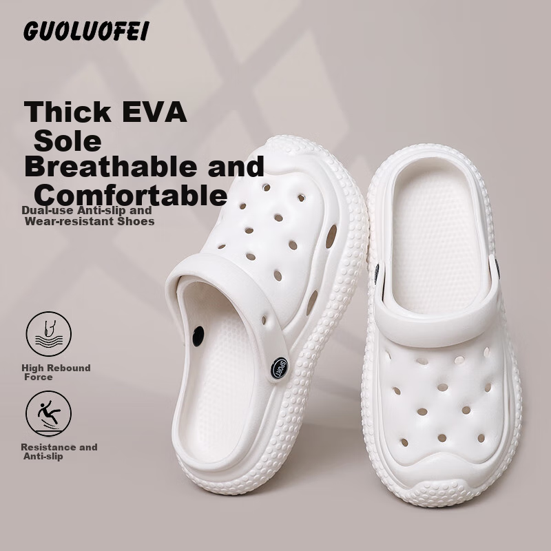 GUOLUOFEI Men's Breathable Perforated Shoes, Trendy Slip-On Sensation, Outdoor Wear-Resistant Non-Slip Closed-Toe Slippers for Women, White, Size 38-39