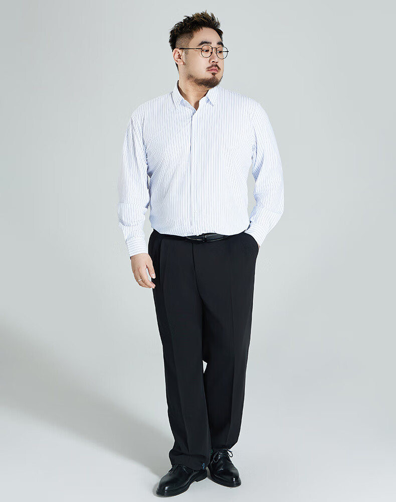 Ayoupang Summer Plus Size Pullover Striped Long-Sleeve Shirt, Loose Fit for Chubby Men, Ice Silk High-Elasticity Wrinkle-Resistant Non-Iron Shirt 7