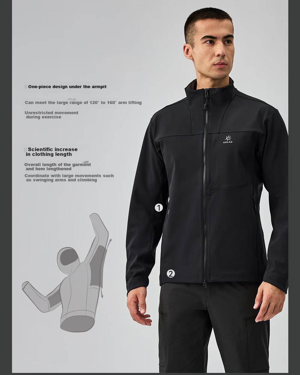 KAILAS M8 IC Stand Collar Thermal Softshell Jacket Men Durable Stretch Outdoor Climbing Windproof Jacket Autumn Winter 8
