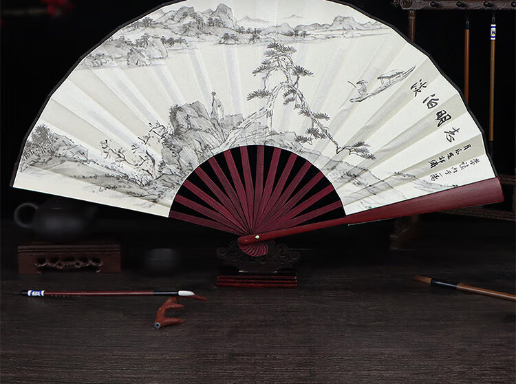 Jidu Space Traditional Chinese Folding Fan Ink Wash Style 10-Inch Birthday Gift Fan Shan Shui Philosophy 2