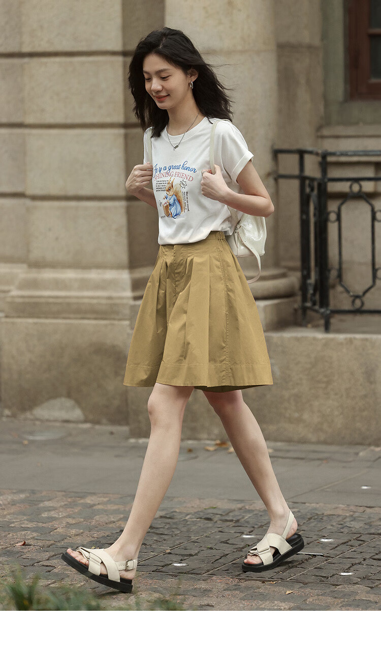 Dme [Comfortable Casual Wide-Leg Shorts] Summer Single-Button Half-Elastic Wide-Leg Pants Knee-Length Shorts for Wome 19