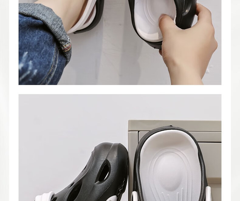 Huameijianbu Men's Outdoor Quiet Thick-Soled Non-Slip Beach Sandals with Perforated Design, HM2426 White And Black, Size 40-41 29
