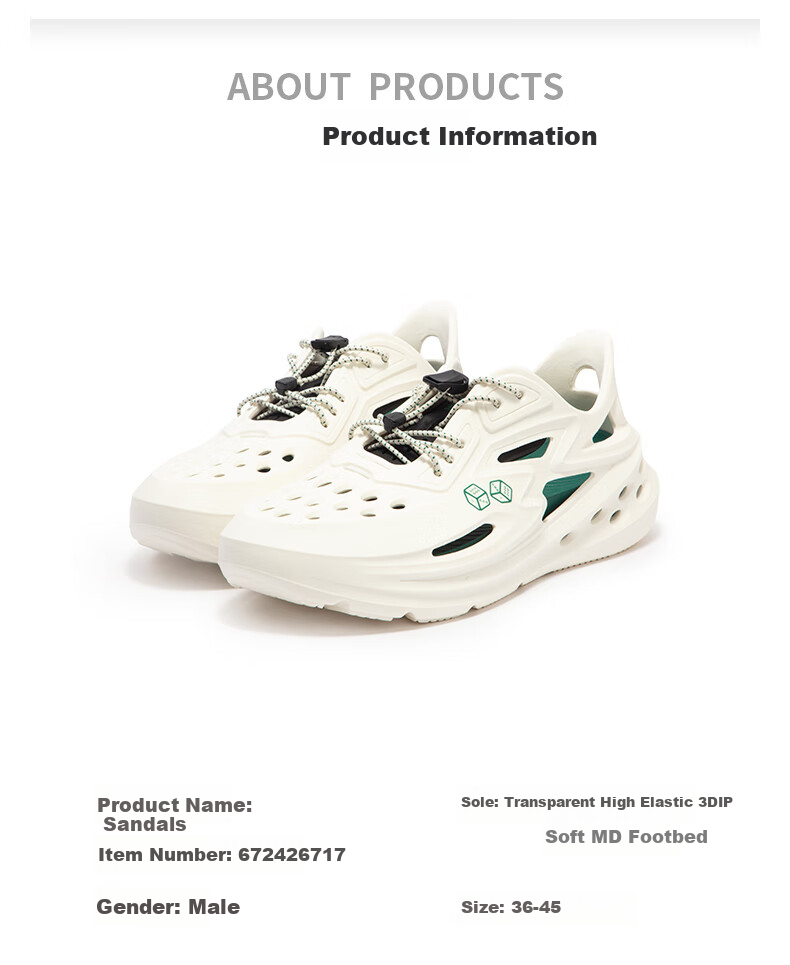 361° Men's Sports Slippers, Spring And Summer BIG3 Perforated Shoes, Outdoor Home Beach Sandals, Men's Slippers, 672426717-11 42