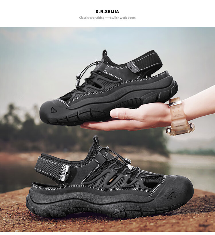 Bull Family Baotou Men's Summer Breathable Hollow Beach Sandals Outdoor Casual Sports Creek Shoes Men's Hole Shoes 56