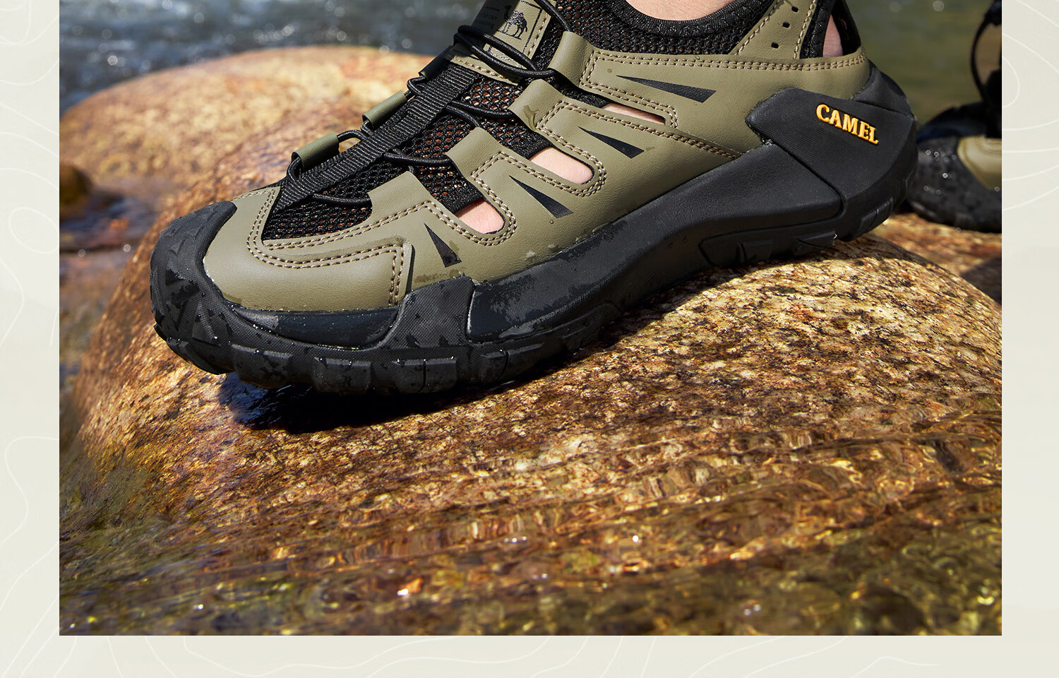CAMEL Lightweight Breathable Slip-On Comfortable Soft Elastic Urban Outdoor Hiking Sandals Men G15M342010 Green/Black Size 44 12