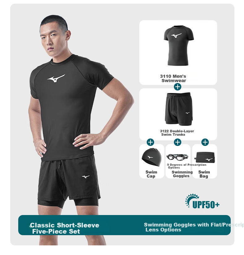 MIZUNO Men's Swimwear, Sports Fitness Quick-Dry, Hot Spring, Plus Size, Long Sleeve, Sun Protection, Beach Diving Surfing Suit, A1105 Black 3XL 13