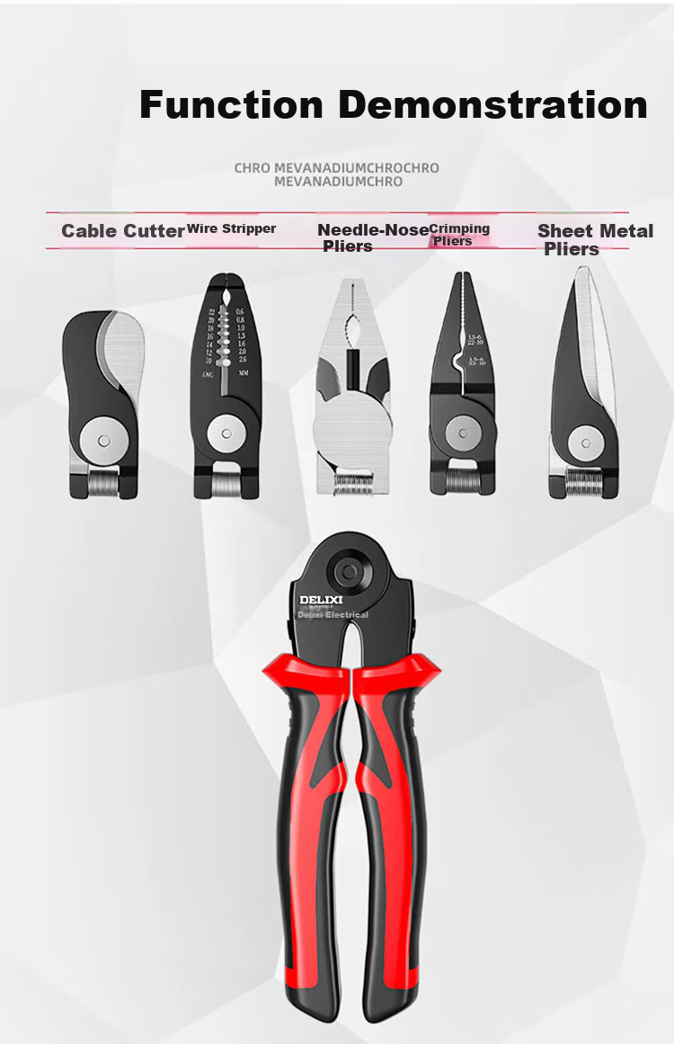 DELIXI ELECTRIC 5-In Multifunctional Pliers Set Including Wire Cutters, Pliers, Strippers, Electrician's Crimping Pliers 4