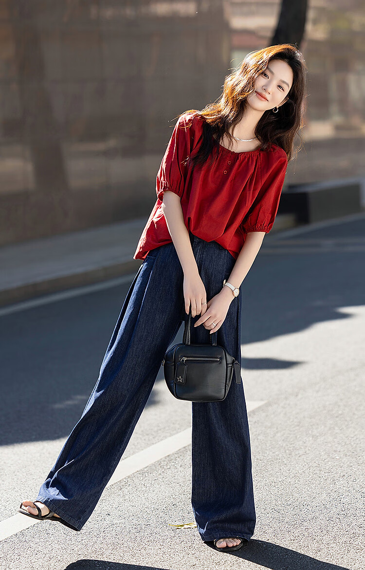 Dme [Elastic One-Shoulder Round Neck Two-Way Wear] Summer Lightweight Linen Cotton Blend Blouse Elegant Shirt Women's Top 17