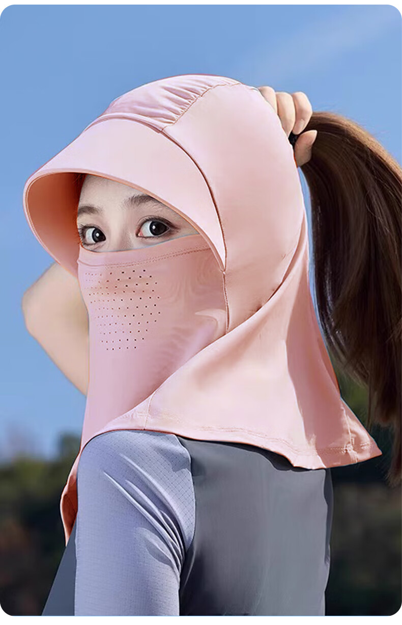 FitonTon Women's Summer Sunscreen Face Mask Neck and Face Protection Anti-UV Ice Silk Integrated Face Bikini Sun Protection Hat 15