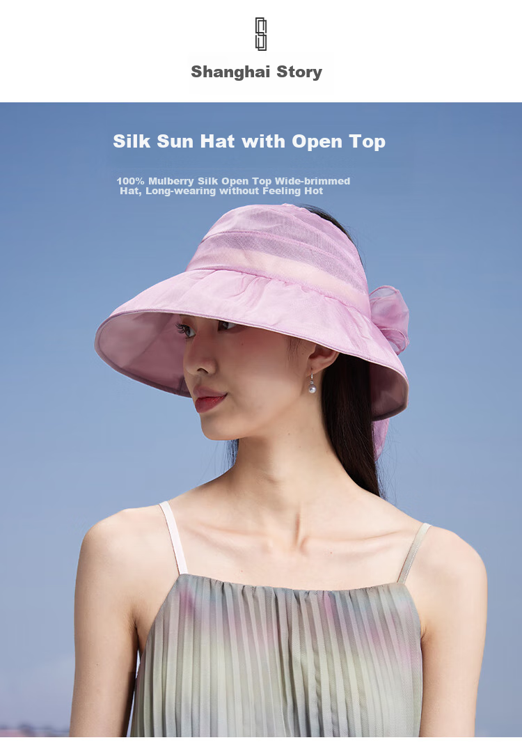 Shanghaigushi Silk Visor Sun Hat for Women, Foldable UV Protection Wide Brim Hat, Gift for Mom 1