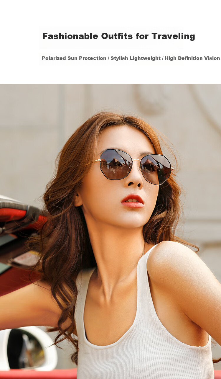 VEGOOS Sunglasses for Women, Korean Style Street Photography Metal Trendy UV Protection Polarized Driving Sunglasses SY8063 1