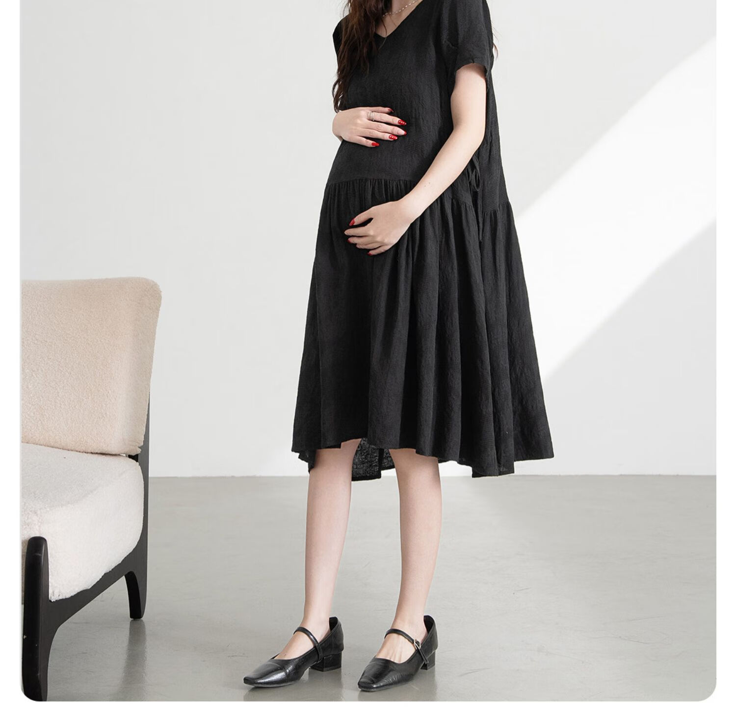 JOYNCLEON Maternity Dress Summer French Style Loose Black Long Dress Pregnancy Clothes Black XL Jly156790 14