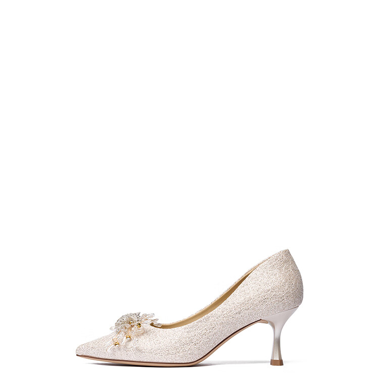 Josiny Pointed Toe Wedding Shoes for Women, Spring 2026 New Season High Heels, Bridal Engagement Shoes, French-Style Pumps, Xiuhe Wedding Dress, Champagne Gold, Size 35 12