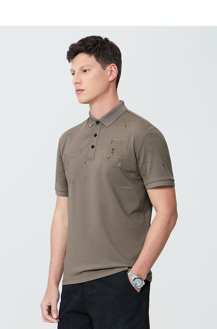 DANCING WOLVES [Mulberry Silk & Skin-Friendly] Summer Commute Versatile Breathable Men's Short-Sleeve POLO, 306 Brown, M(170) 5