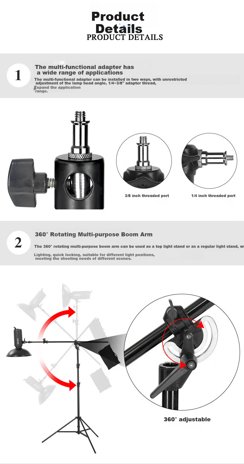 JINBEI M2 Rotating Arm Light Stand, Ceiling Light Frame, Dual-Purpose Photography Studio Arm Bracket Light Accessory, M-II Rotating Dual-Purpose Light Stand (Upgraded Version) 5