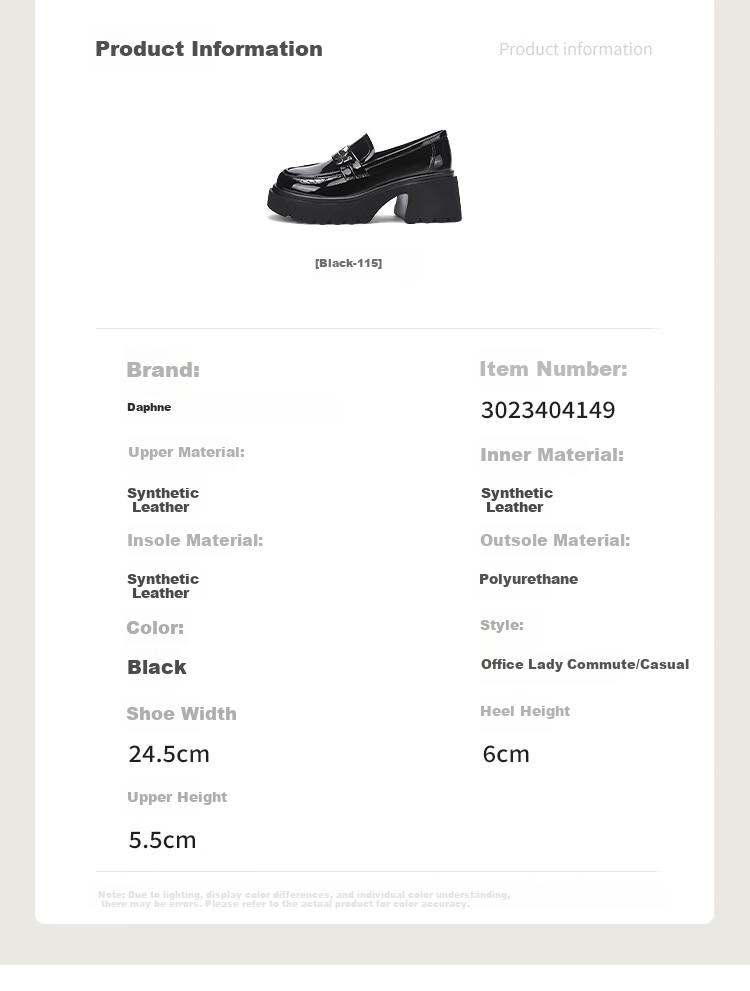 DAPHNE Thick-Soled Loafers for Women, Versatile And Fashionable Shoes, JK Academy Style Black British-Style Leather Shoes for Women, Black, Size 35 6