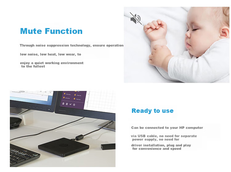 Huipu (HP) External USB Optical Drive, Server Laptop Desktop Ultra-Thin Portable Dedicated External Optical Drive DVD-R/W Burner, Black Model 4