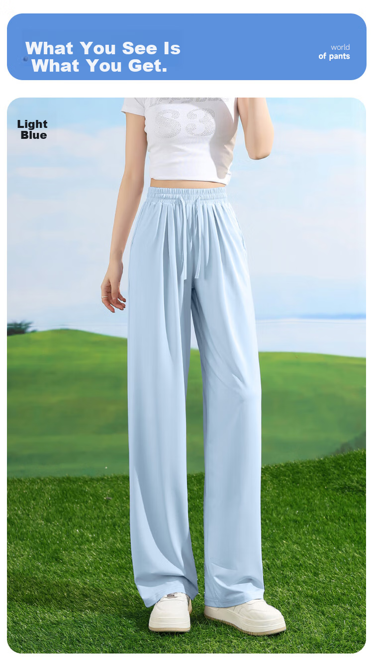 Baleno Ice-Cool Sun Protection Straight-Leg Pants for Women, Summer Lightweight UPF50+ UV-Resistant Outdoor Sports Running Cycling Wide-Leg Trousers 18