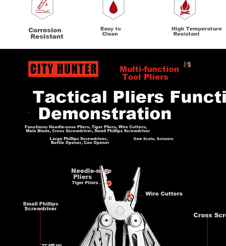 GEDUN Multi-Functional Tool Pliers, Folding Pliers, Portable Survival Knife, Outdoor Emergency Rescue Tools, Tactical Pliers, Wrench, Scissors 4
