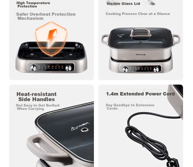 Joyoung Household 8L Large Capacity Electric Cooking Pot, Multifunctional Dual-Sided Electric Hot Pot, Electric Heating Pot HG80-G811 24