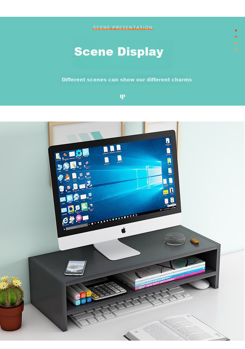 Shuranjia Computer Monitor Riser Stand, Desktop Organizer Shelf, Multifunctional Walnut Color, 02-6 9