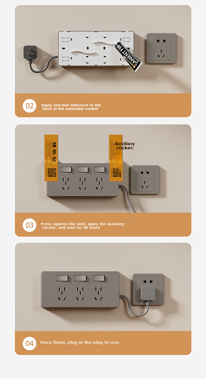 Aokesi Extension Socket with Power Cord, Multifunctional Bedroom Wall Extension Converter Socket, Kitchen Power Strip, Gray 14