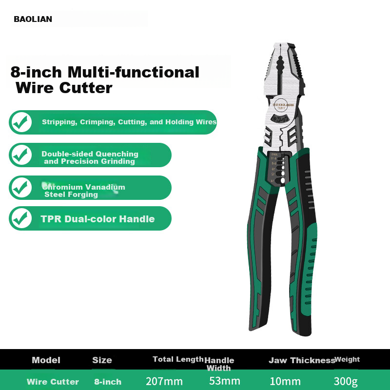 Baolian Steel Wire Pliers, Tiger Pliers, Industrial Labor-Saving Electrician Pliers, Flat-Nose Pliers, Multi-Functional Diagonal Pliers, Needle-Nose Pliers, Hardware Tools