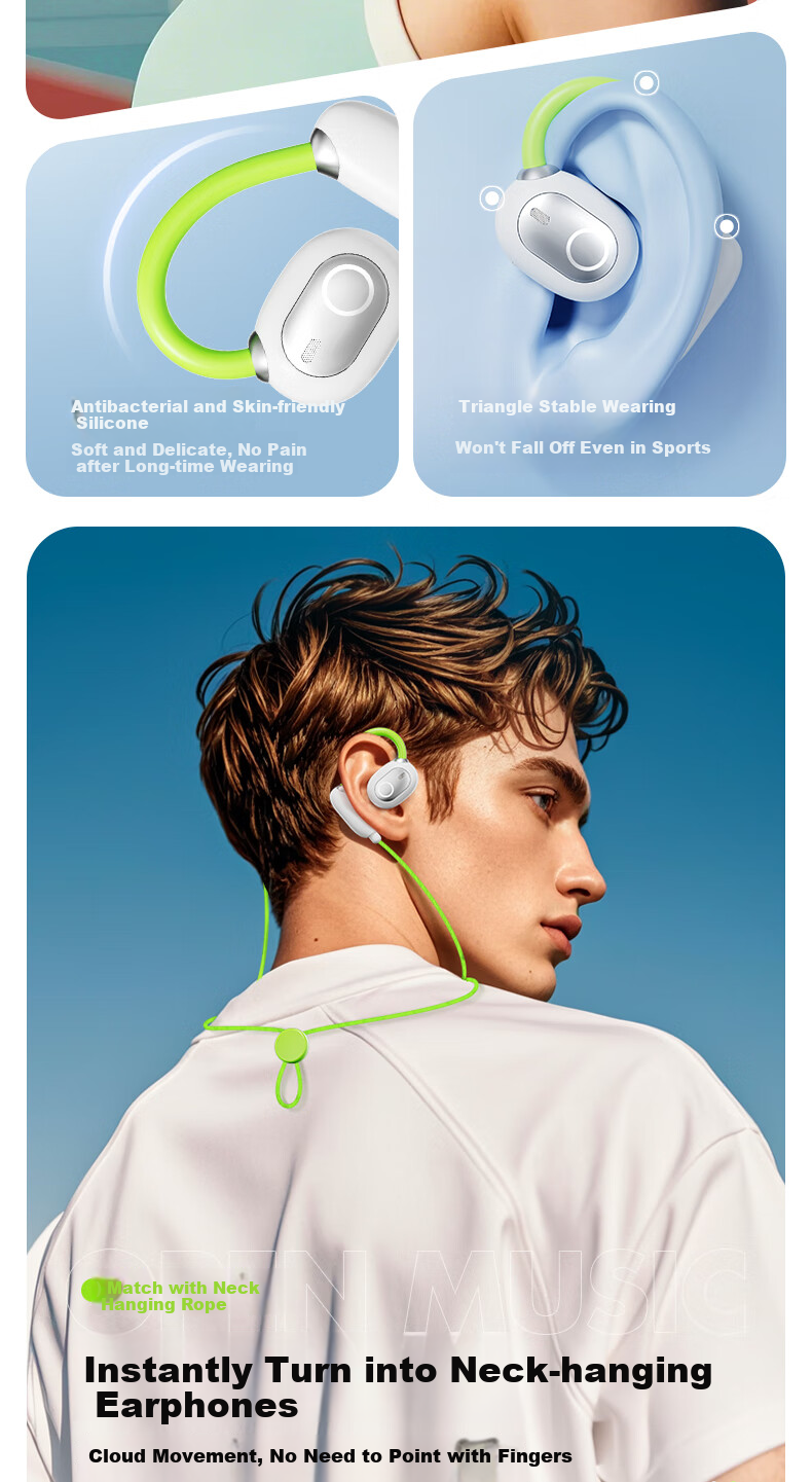CLAISON [2025 New Model | Berlin Voice] Bluetooth Headphones, Ear-Hook Style, LED Display, Bone Conduction Concept, Wireless, Non-In, Open-Ear Design, Long-Lasting Battery Life, M80-White 3