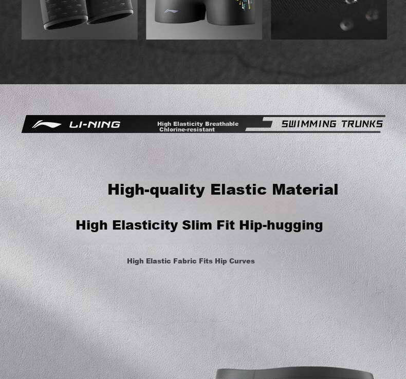 Li-Ning Swimming Trunks for Men, Anti-Embarrassment Printed Hot Spring Swimwear, Square-Leg Training Swim Shorts, 0291 Black XXL 4