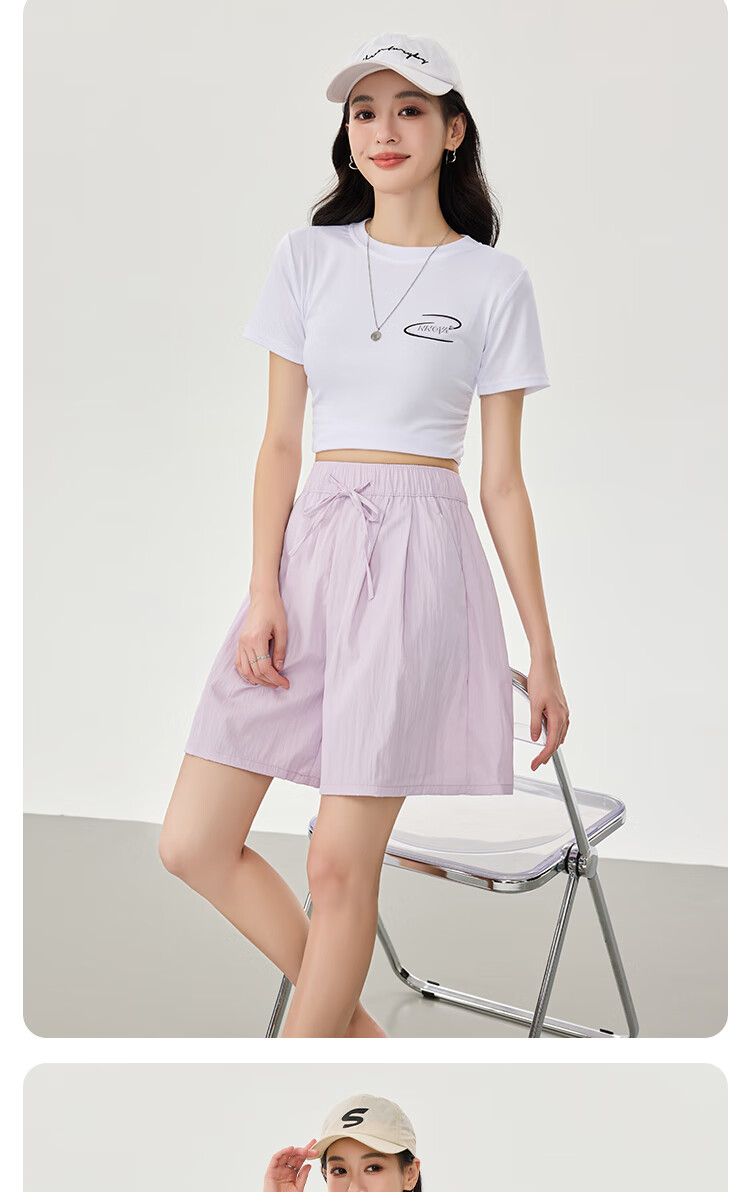 BOPRUIEY Women's Summer Loose Wide-Leg Casual Ice Silk Thin Slim Textured Lazy Sports Five-Point Shorts 14