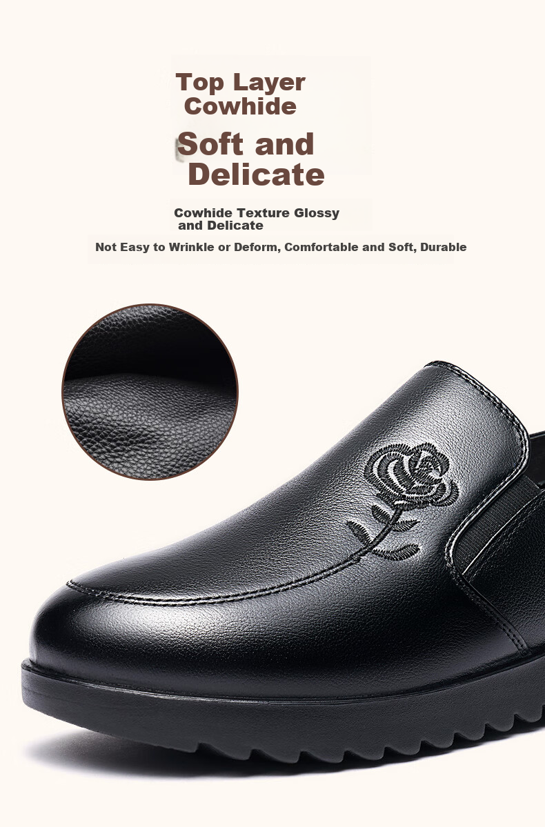LAORENTOU Women's Flats Breathable Top-Grain Leather Round Toe Loafers for Middle-Aged Women And Mothers, Commuter Shoes, 220215N, Black, Size 40 5