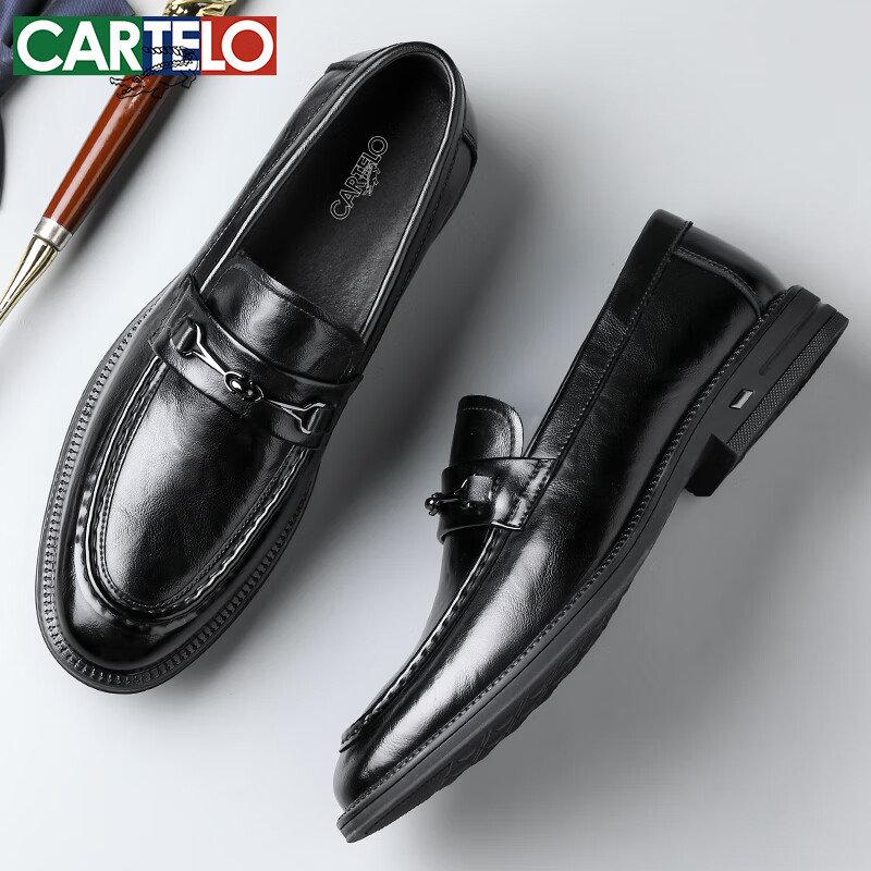 CARTELO First Layer Cowhide Business Leather Shoes Men 2025 New Casual Suit Shoes Men's Loafers K052 Black 39
