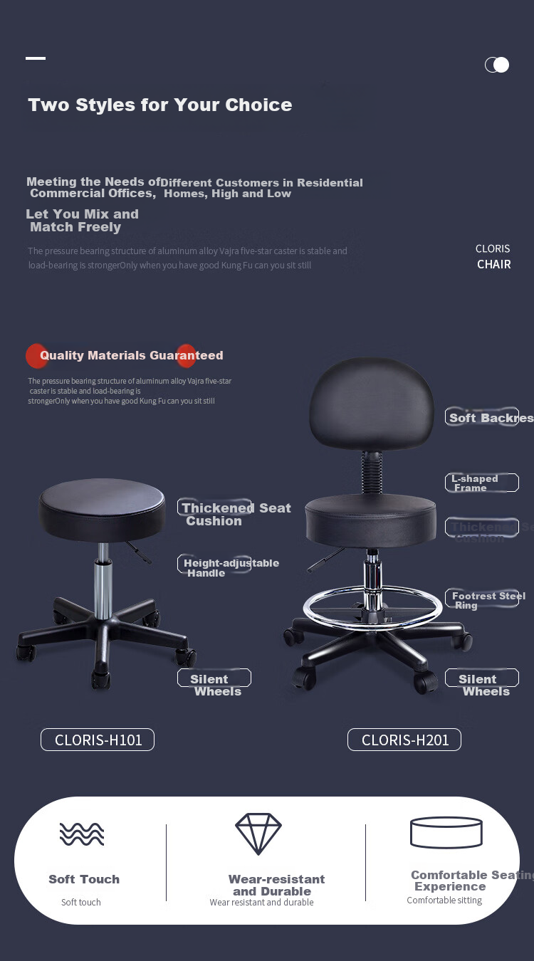 CLORIS Adjustable Height Swivel Bar Stool, Beauty Salon Home Kitchen Laboratory High Chair with Wheels, Rolling Stool for Bar H101 4