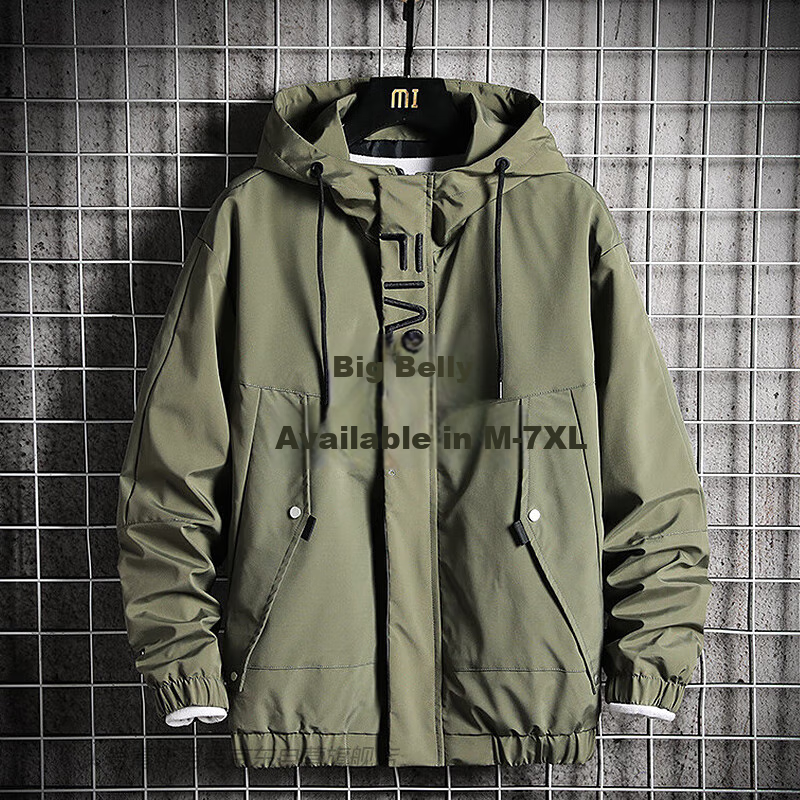 Touhaoqingnian Men's Windbreaker Jacket, Spring And Autumn Trendy Workwear, Plus Size Loose-Fitting Hooded Sports Coat, Green, 3XL
