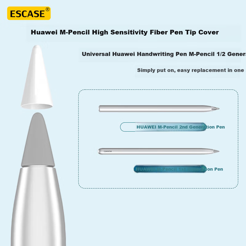 ESCASE [4-Pack] Compatible with Huawei M-Pencil Tip Protectors, Highly Sensitive Fiber Wear-Resistant Pen Tips, Ultra-Thin Silicone Covers for 1st/2nd/3rd Generation, Transparent + White