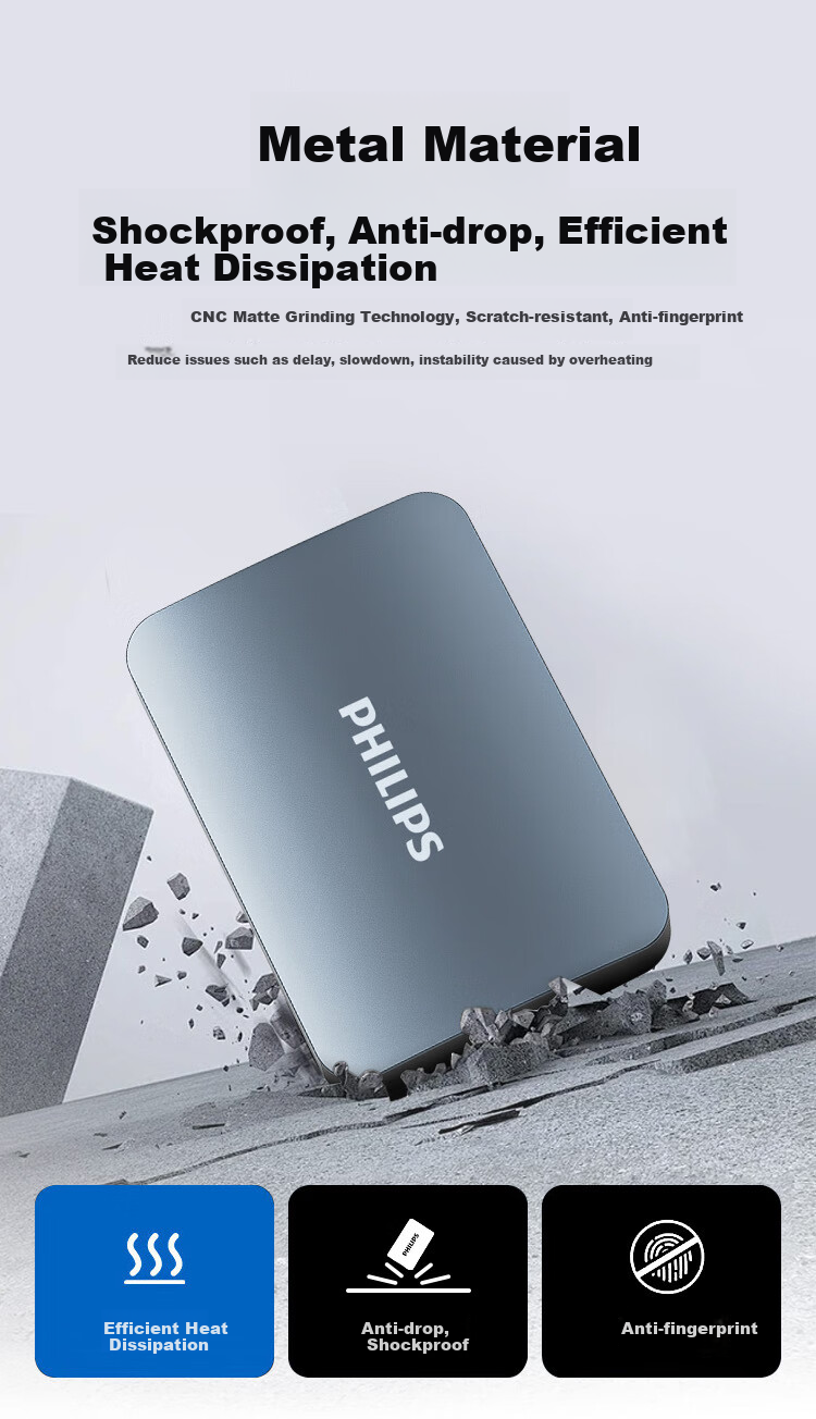 PHILIPS 1TB Portable Hard Drive, USB3.2Gen1 High-Speed Large Capacity 21PD Series, 2.5-Inch Computer Mechanical Hard Drive, Compatible with Mac, External Storage for Office And Home Use 4