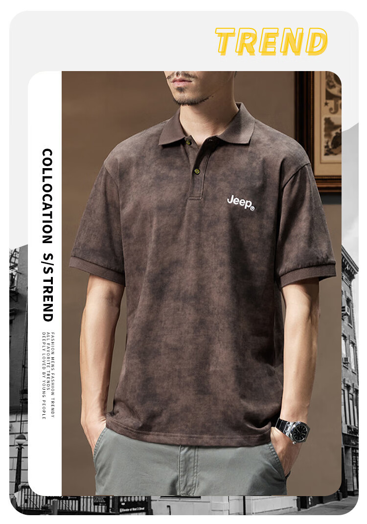 JEEP 100% Pure Cotton Short-Sleeve Men's T-Shirt, Summer 2026, Turn-Down Collar Pullover, Youth Tie-Dye Short-Sleeve T-Shirt for Me 1