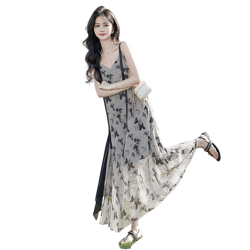 Cypress Long Dress 2026 Summer New Women's Loose Elegant Flared Slip Dress