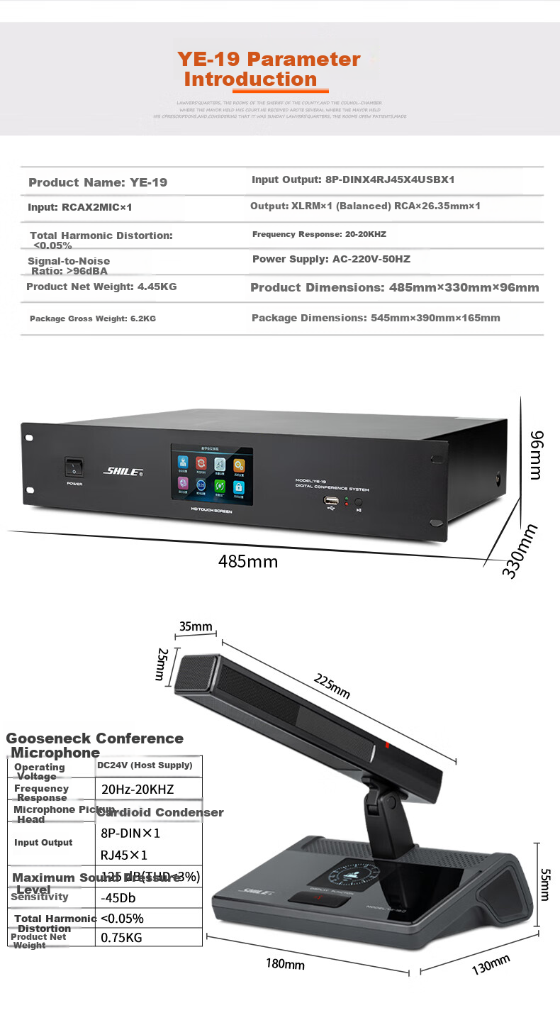 SHILE Professional Wired Handheld Microphone, Engineering Conference Microphone with 8-Core Network Cable, Large Conference Tabletop, Square Pole Microphone Represents One YE-19D 8